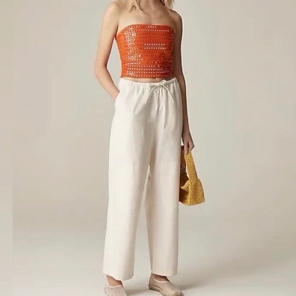 J. Crew Relaxed Utility Pant in Cotton Linen Blend Wide Leg Ivory - Medium